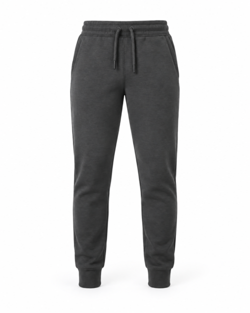 Men's slim fit drawstring waist joggers in charcoal, front view