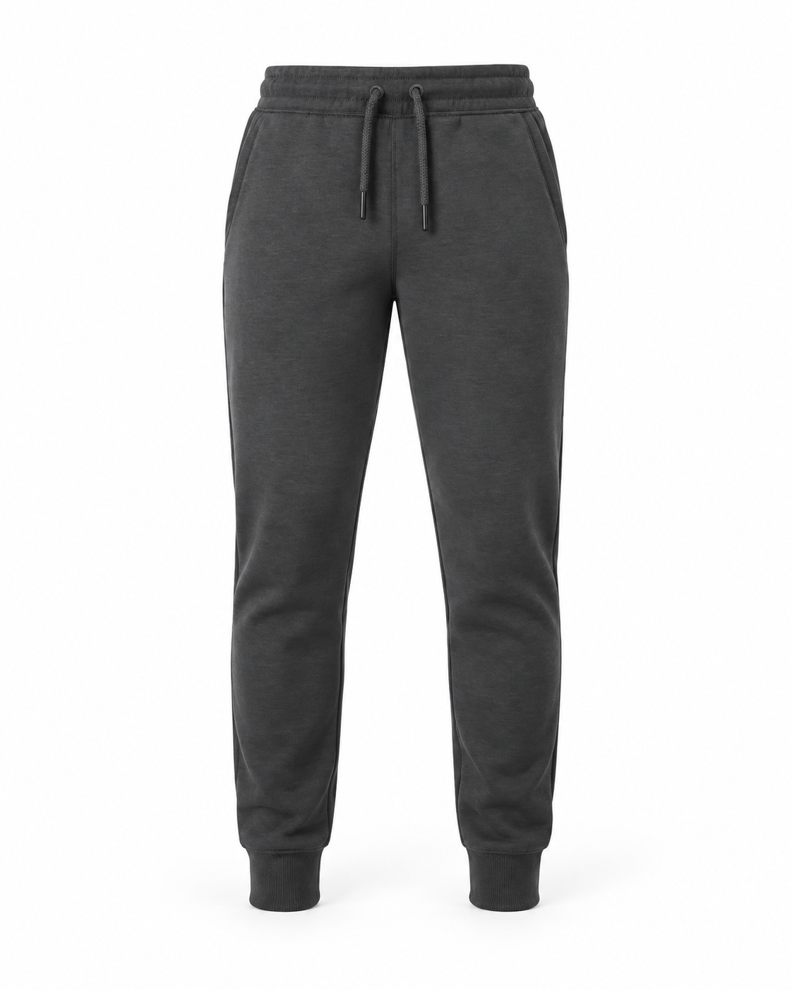 Men's slim fit drawstring waist joggers in charcoal, front view
