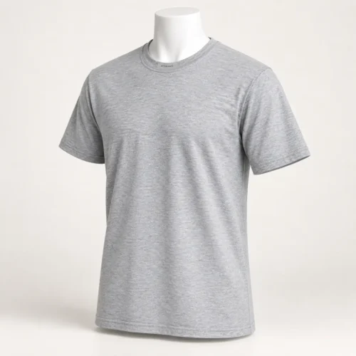 Men's Classic Fit Crew Neck T-Shirt in light grey heather by Attirings, three-quarter view