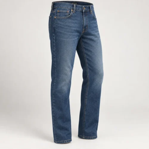 Attirings Men’s Classic Fit Five-Pocket Jeans in mid-indigo, three-quarter view