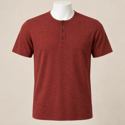 Men's Classic Fit Henley T-Shirt in deep brick red by Attirings, front view