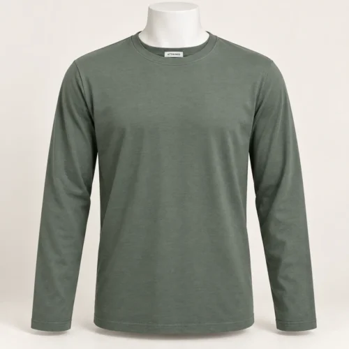 Men's Classic Fit Long Sleeve T-Shirt in muted slate green by Attirings, front view