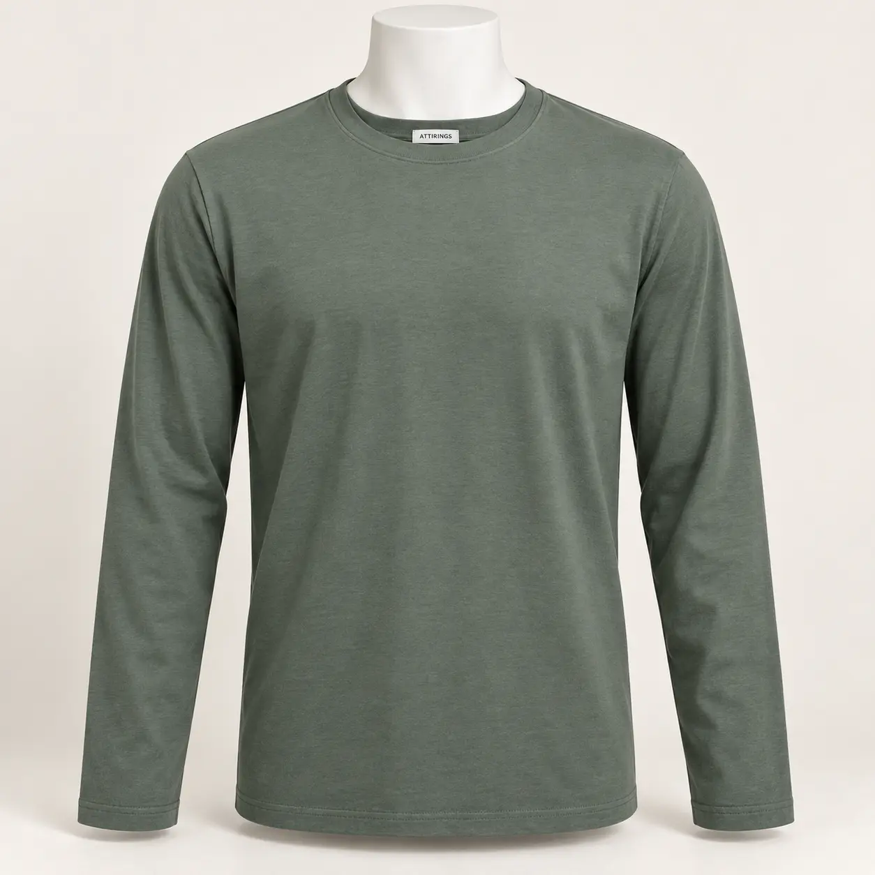 Men's Classic Fit Long Sleeve T-Shirt in muted slate green by Attirings, front view