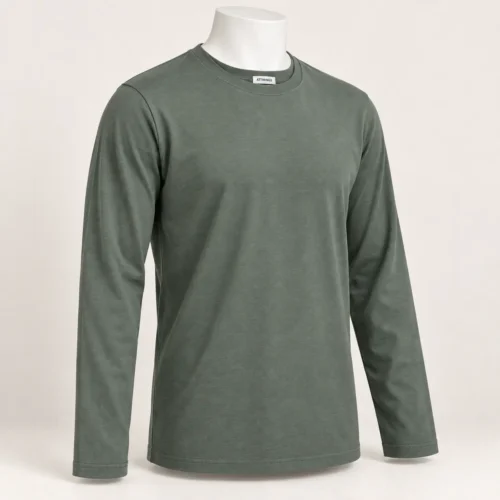 Men's Classic Fit Long Sleeve T-Shirt in muted slate green by Attirings, three-quarter view