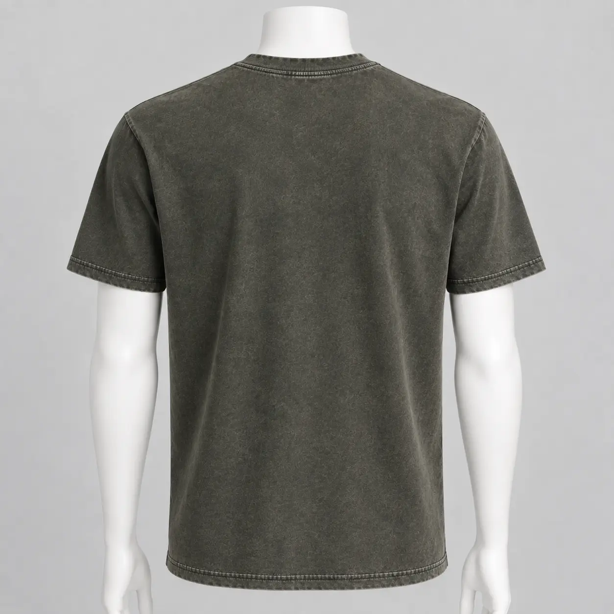 Men's Classic Fit Pocket T-Shirt in mineral-washed charcoal olive by Attirings, rear view