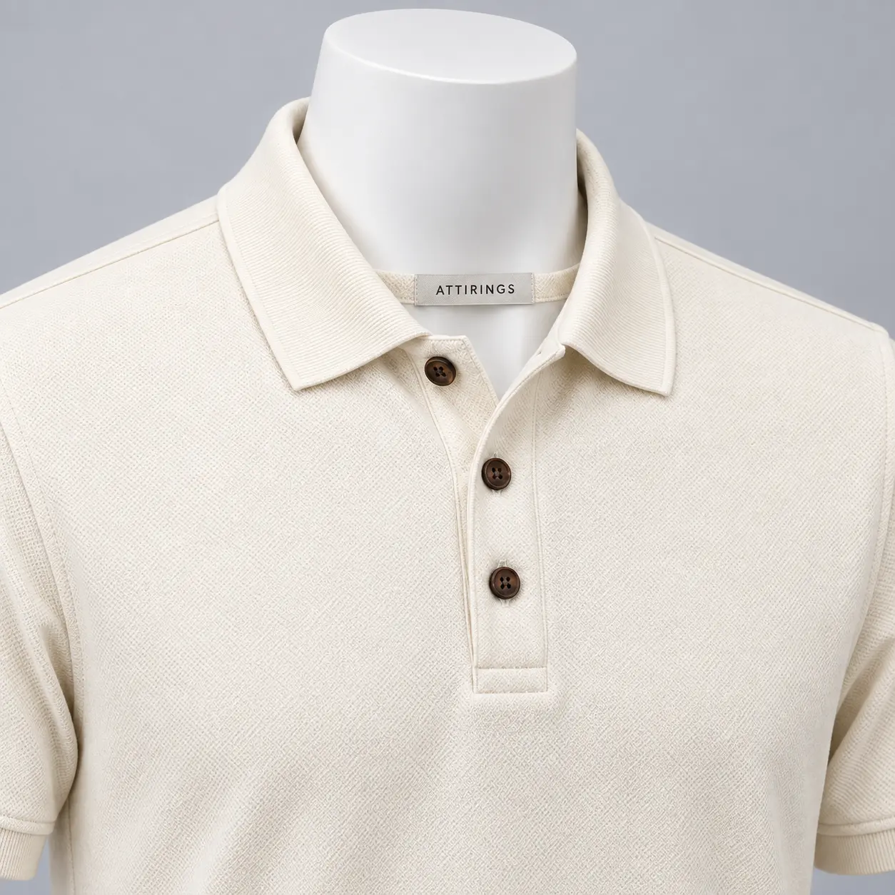 Men's Classic Fit Polo Collar T-Shirt in warm ivory by Attirings, collar and button detail