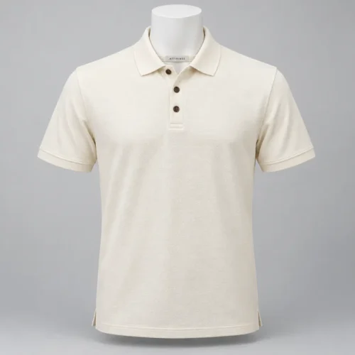 Men's Classic Fit Polo Collar T-Shirt in warm ivory by Attirings, front view