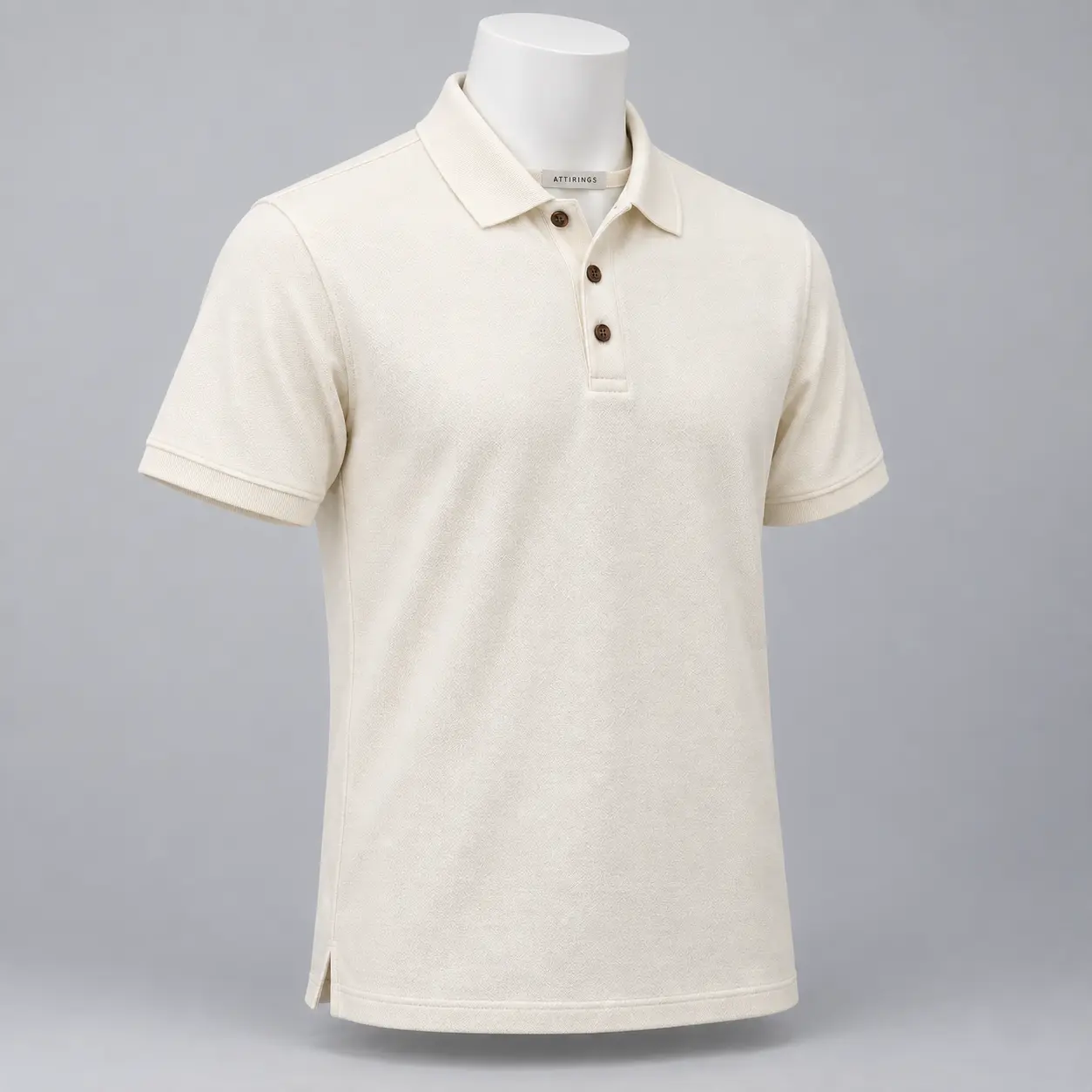Men's Classic Fit Polo Collar T-Shirt in warm ivory by Attirings, three-quarter view