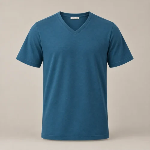 Men's Classic Fit V-Neck T-Shirt in muted petrol blue by Attirings, front view