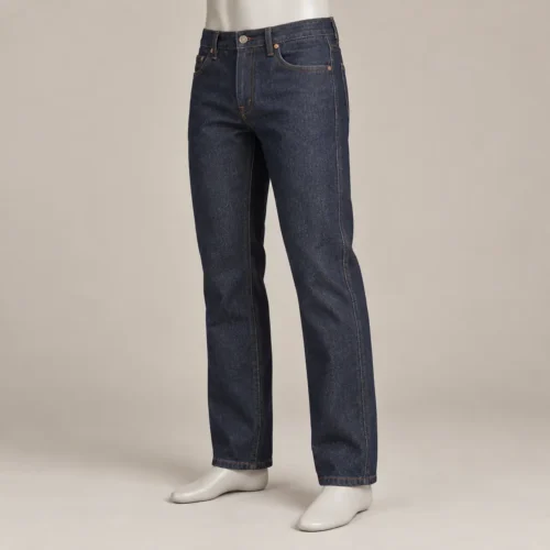 Men's Classic Straight Fit Denim Jeans in deep indigo by Attirings, three-quarter view
