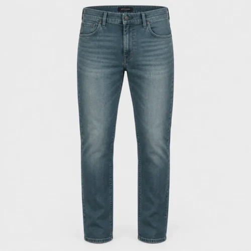Men's Comfort Fit Stretch Jeans in slate teal by Attirings, front view