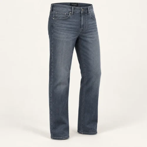 Attirings Men’s Comfort Stretch Straight Jeans in charcoal blue, three-quarter view