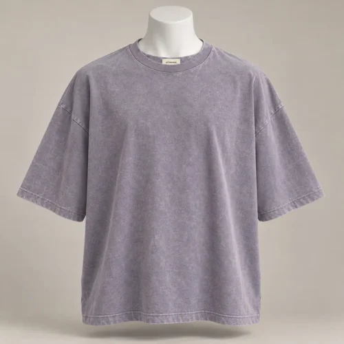 Men's Oversized Fit Crew Neck T-Shirt in mineral-washed lavender grey by Attirings, front view