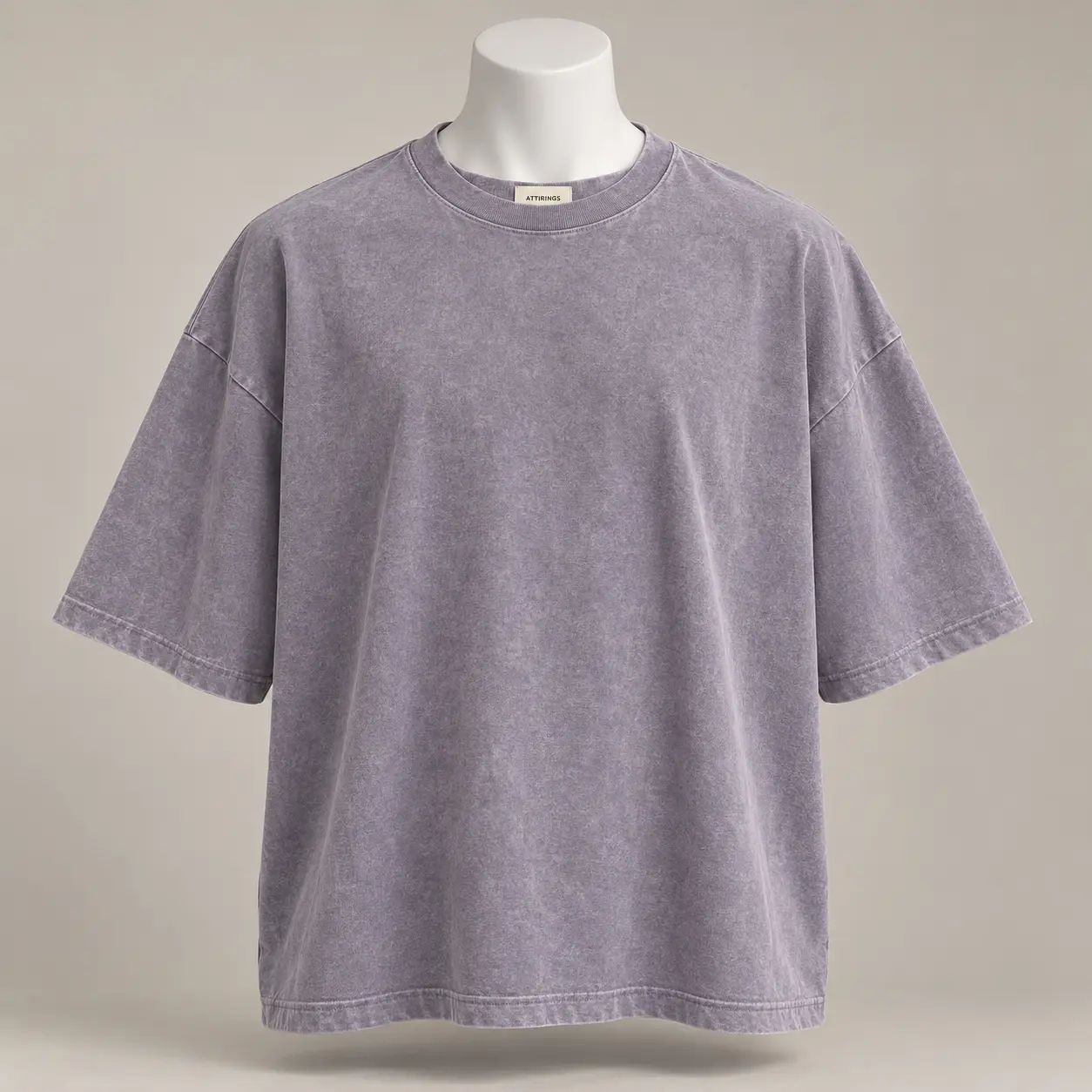 Men's Oversized Fit Crew Neck T-Shirt in mineral-washed lavender grey by Attirings, front view