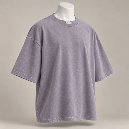 Men's Oversized Fit Crew Neck T-Shirt in mineral-washed lavender grey by Attirings, three-quarter view