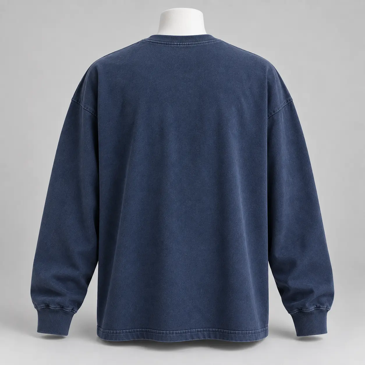 Men's Oversized Fit Long Sleeve T-Shirt in washed midnight indigo by Attirings, rear view