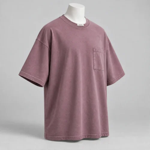 Men's Oversized Fit Pocket T-Shirt in dusty mauve by Attirings, three-quarter view