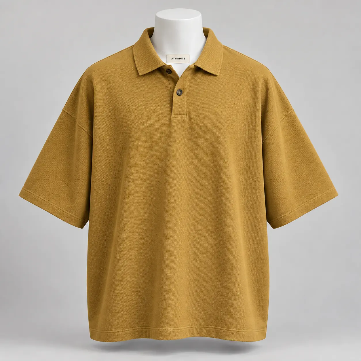 Men's Oversized Fit Polo Collar T-Shirt in muted ochre gold by Attirings, front view