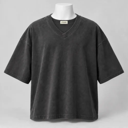 Men's Oversized Fit V-Neck T-Shirt in faded graphite black by Attirings, front view