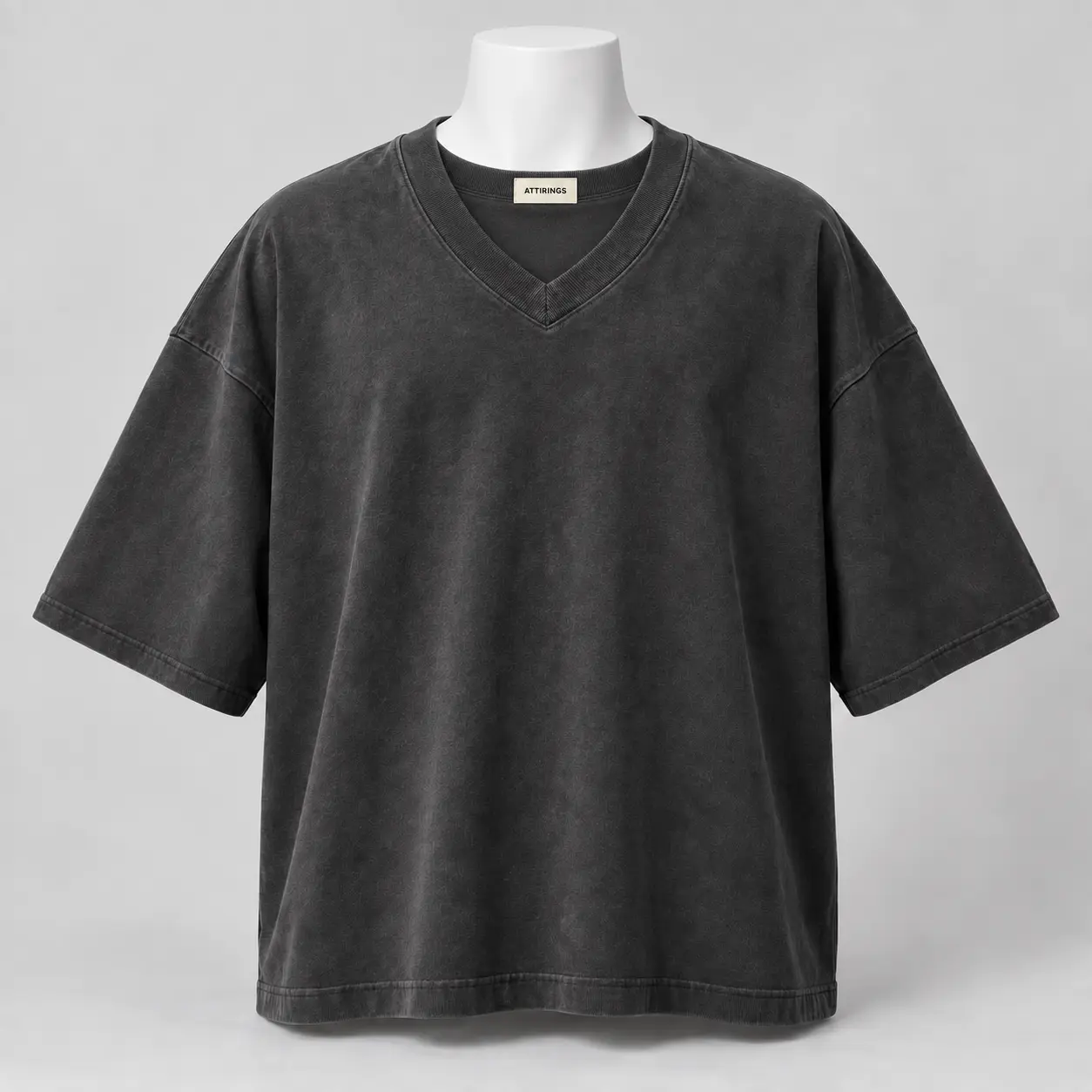 Men's Oversized Fit V-Neck T-Shirt in faded graphite black by Attirings, front view
