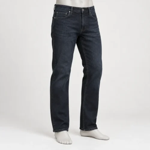 Men's Regular Fit Dark Wash Jeans in blue-black by Attirings, three-quarter view