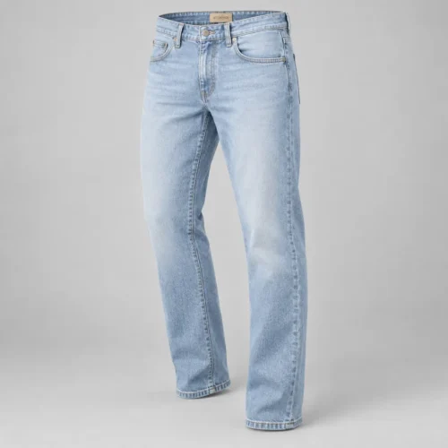 Men's Regular Fit Light Wash Jeans in ice blue by Attirings, three-quarter view