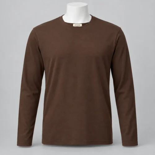Men's Regular Fit Long Sleeve T-Shirt in deep cocoa brown by Attirings, front view
