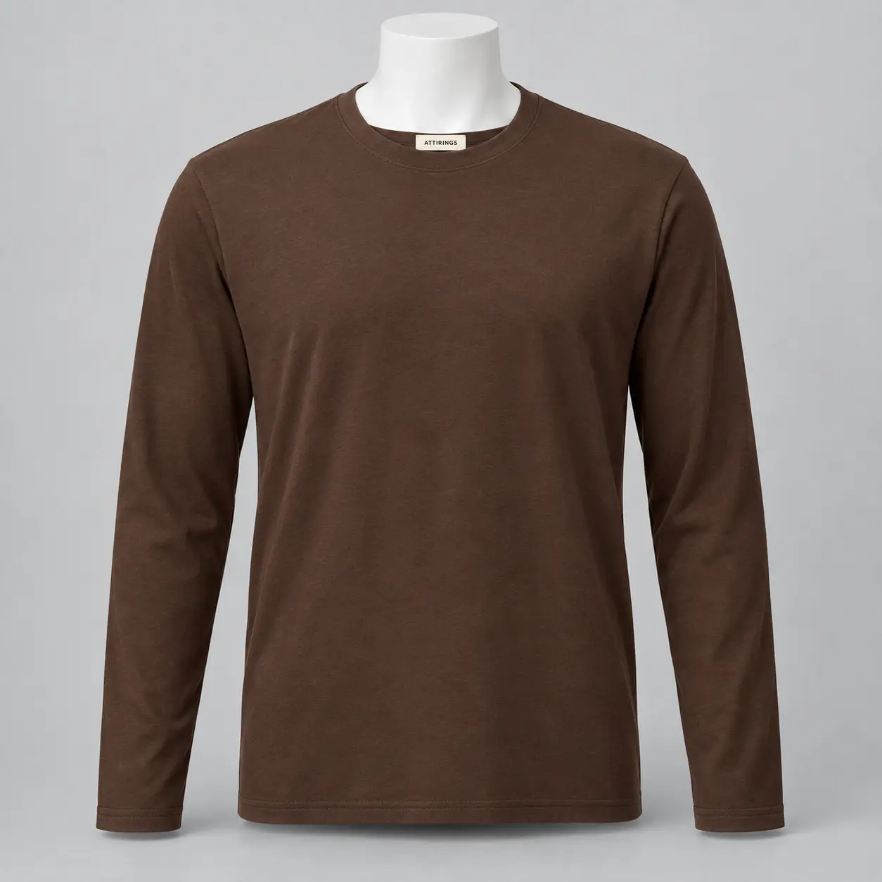 Men's Regular Fit Long Sleeve T-Shirt in deep cocoa brown by Attirings, front view