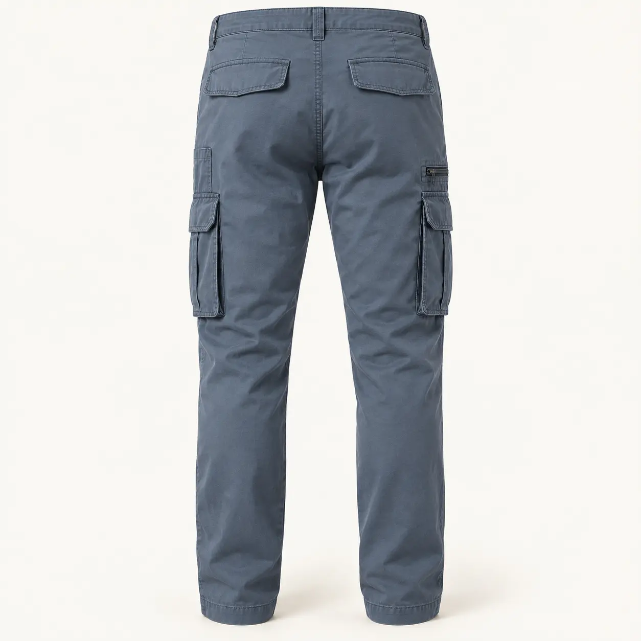 Men's Regular Fit Multi-Pocket Cargo Pants in steel blue back view by Attirings