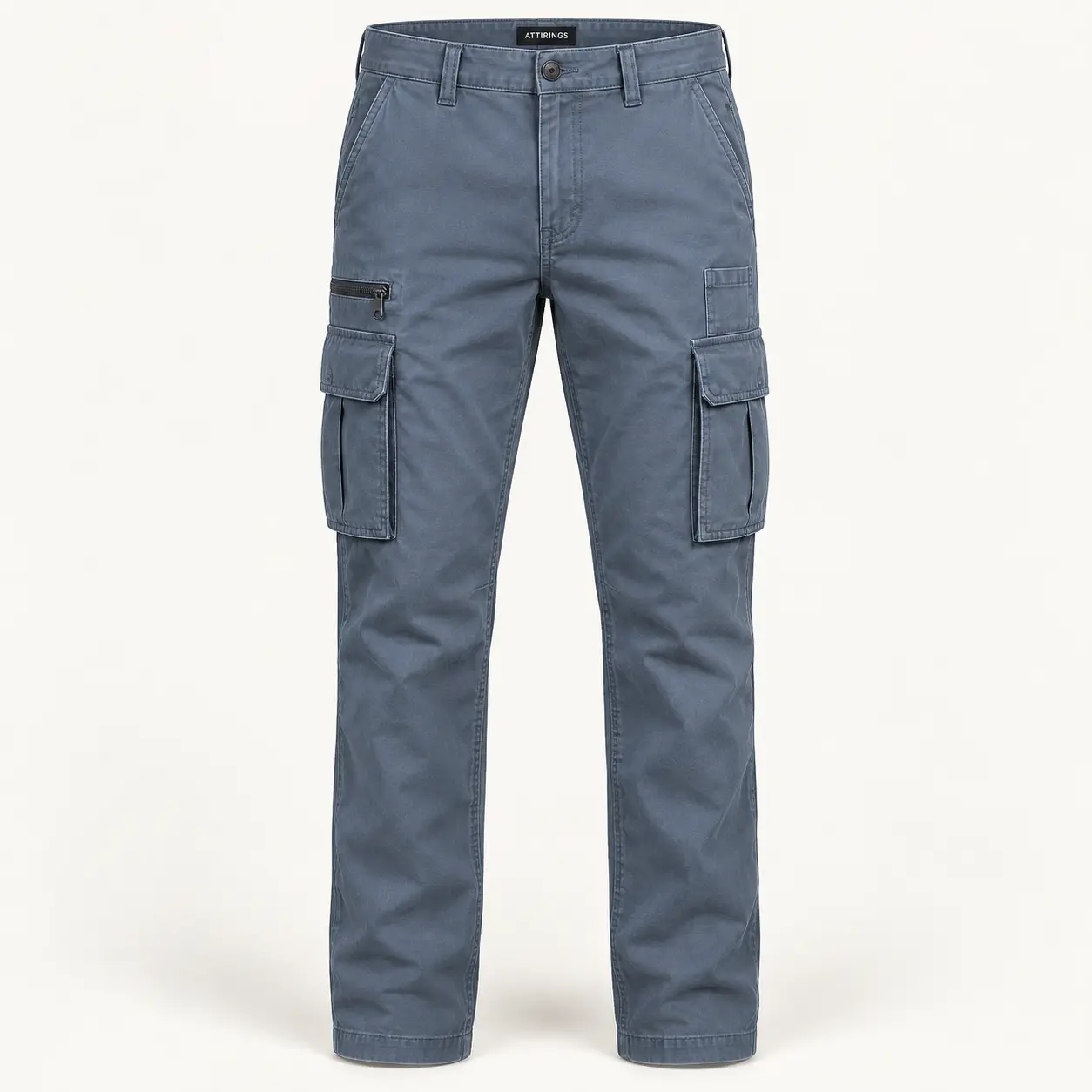 Men's Regular Fit Multi-Pocket Cargo Pants in steel blue front view by Attirings