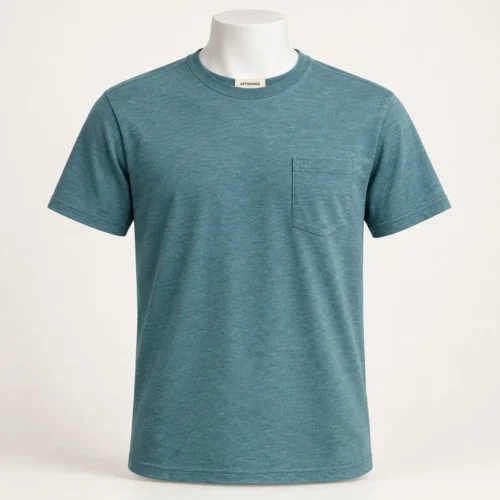 Men's Regular Fit Pocket T-Shirt in muted ocean teal by Attirings, front view