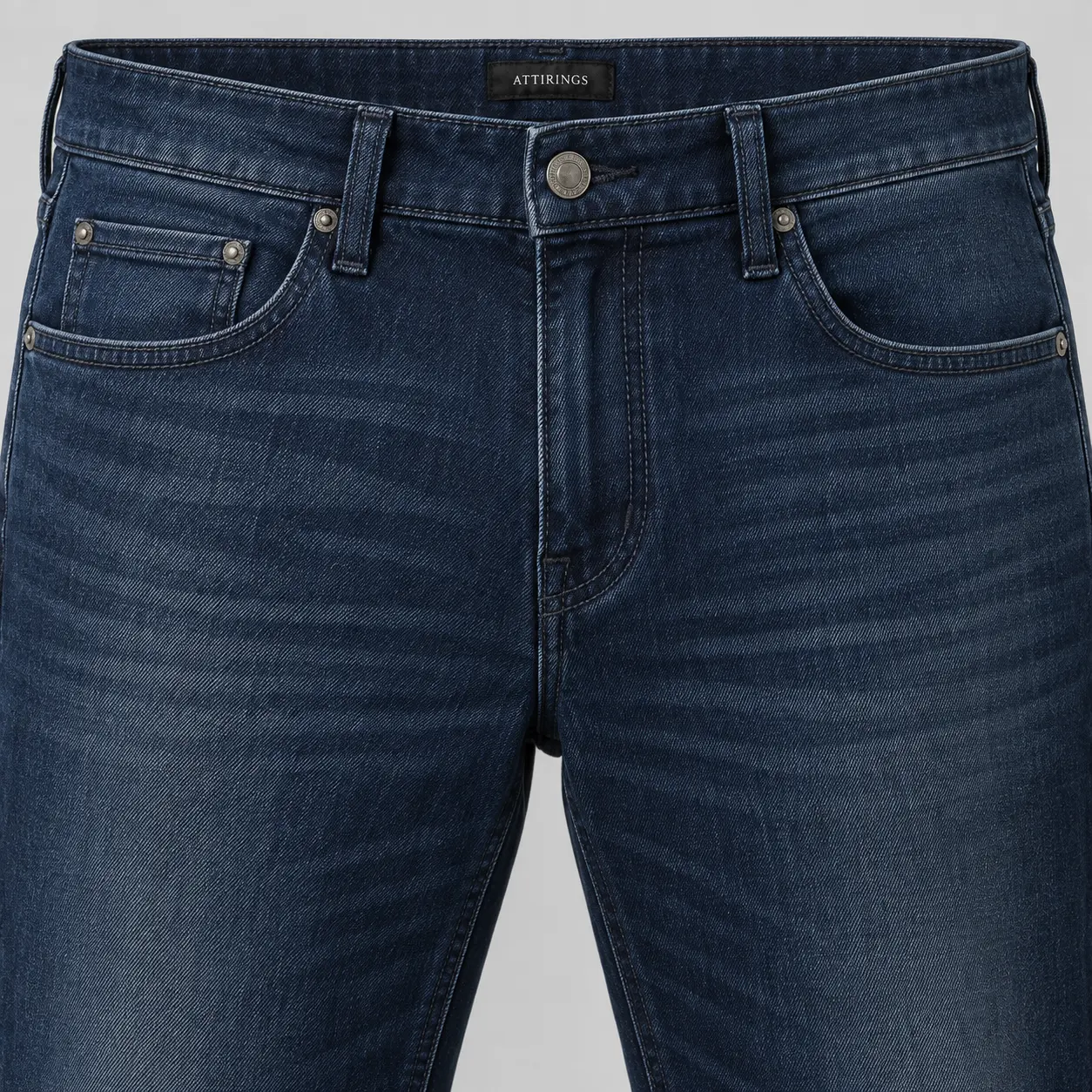 Attirings Men’s Regular Fit Stretch Denim Jeans in medium-deep indigo, waistband and pocket detail