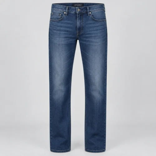 Attirings Men’s Regular Fit Stretch Denim Jeans in medium-deep indigo, front view