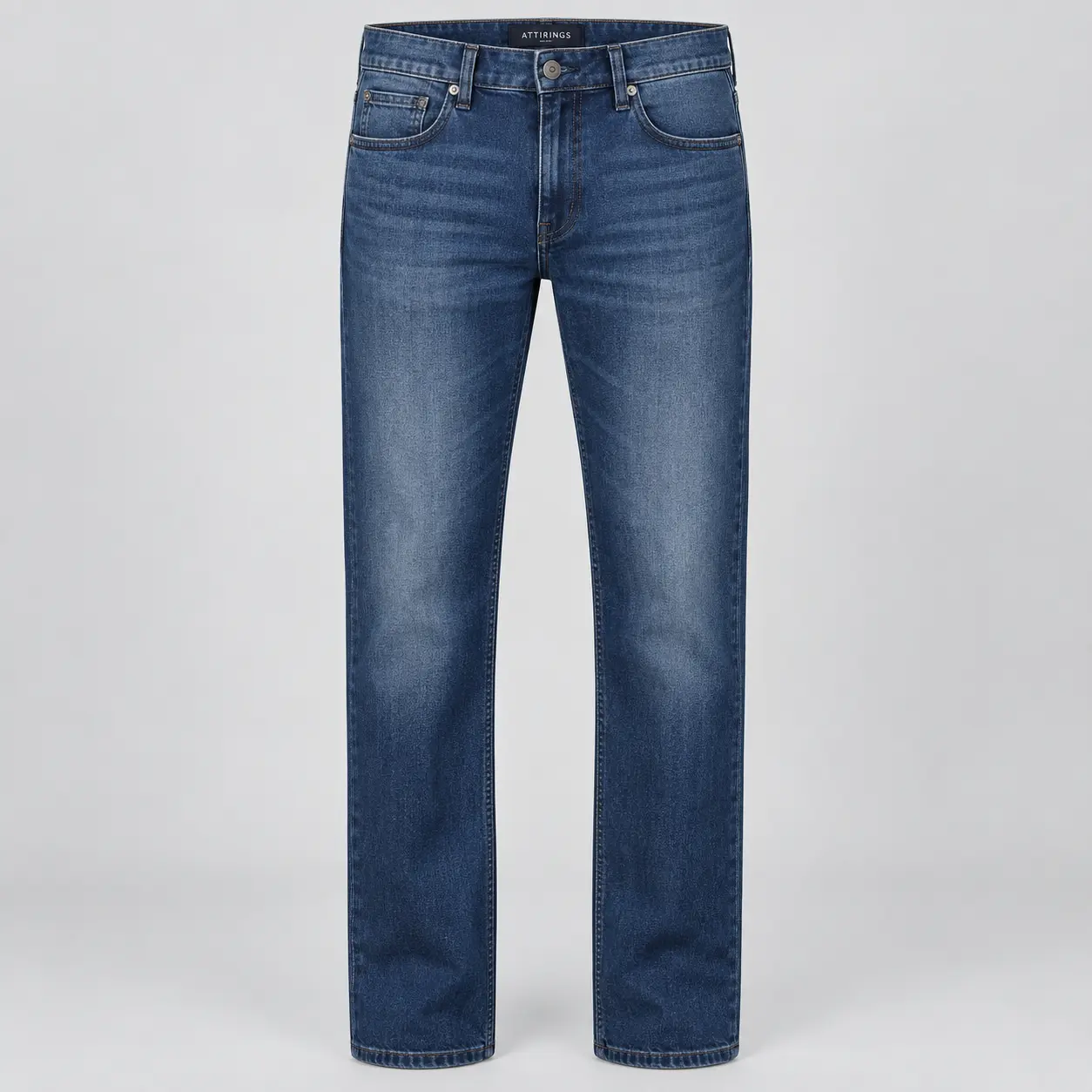 Attirings Men’s Regular Fit Stretch Denim Jeans in medium-deep indigo, front view