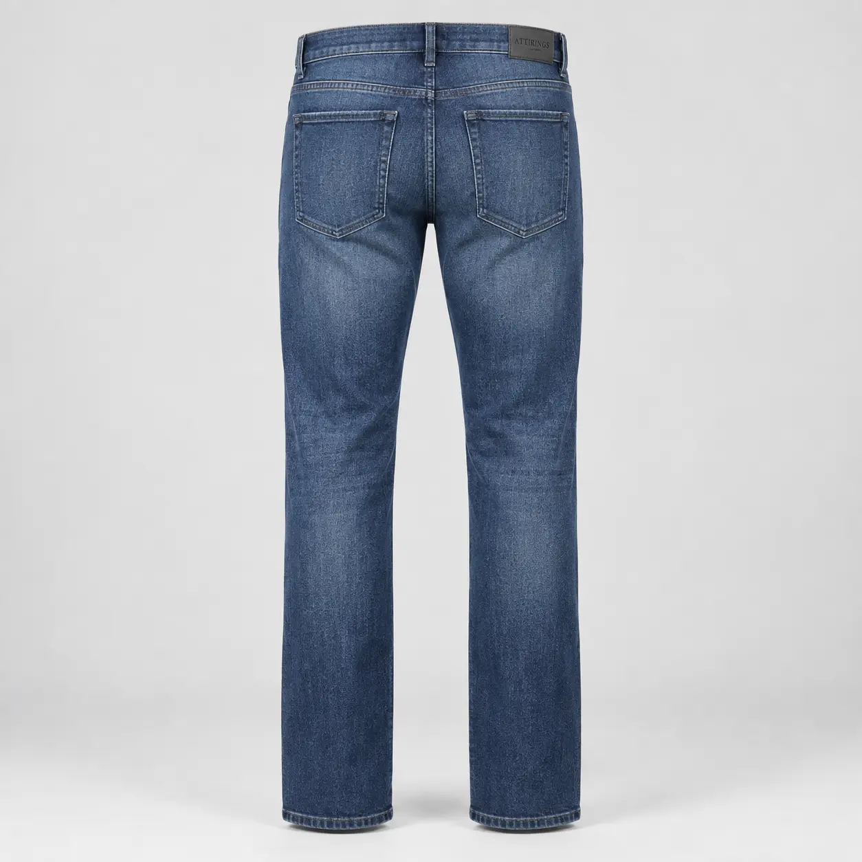Attirings Men’s Regular Fit Stretch Denim Jeans in medium-deep indigo, rear view