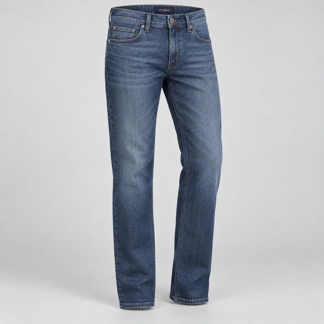 Attirings Men’s Regular Fit Stretch Denim Jeans in medium-deep indigo, three-quarter view
