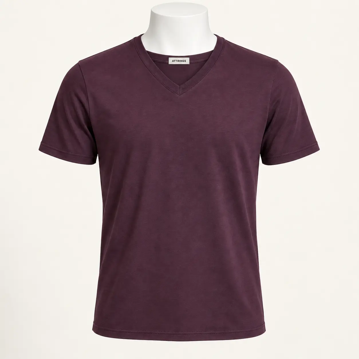 Men's Regular Fit V-Neck T-Shirt in deep muted plum by Attirings, front view