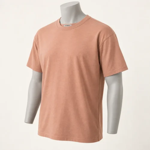 Men's Relaxed Fit Crew Neck T-Shirt in dusty apricot by Attirings, three-quarter view