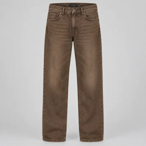 Men's Relaxed Fit Denim Jeans in tobacco brown by Attirings, front view