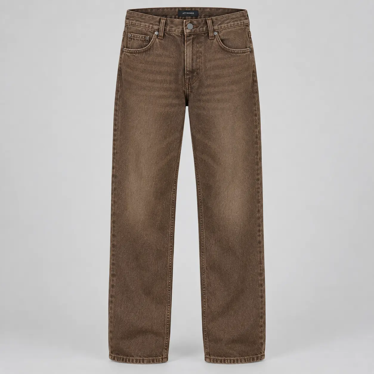 Men's Relaxed Fit Denim Jeans in tobacco brown by Attirings, front view