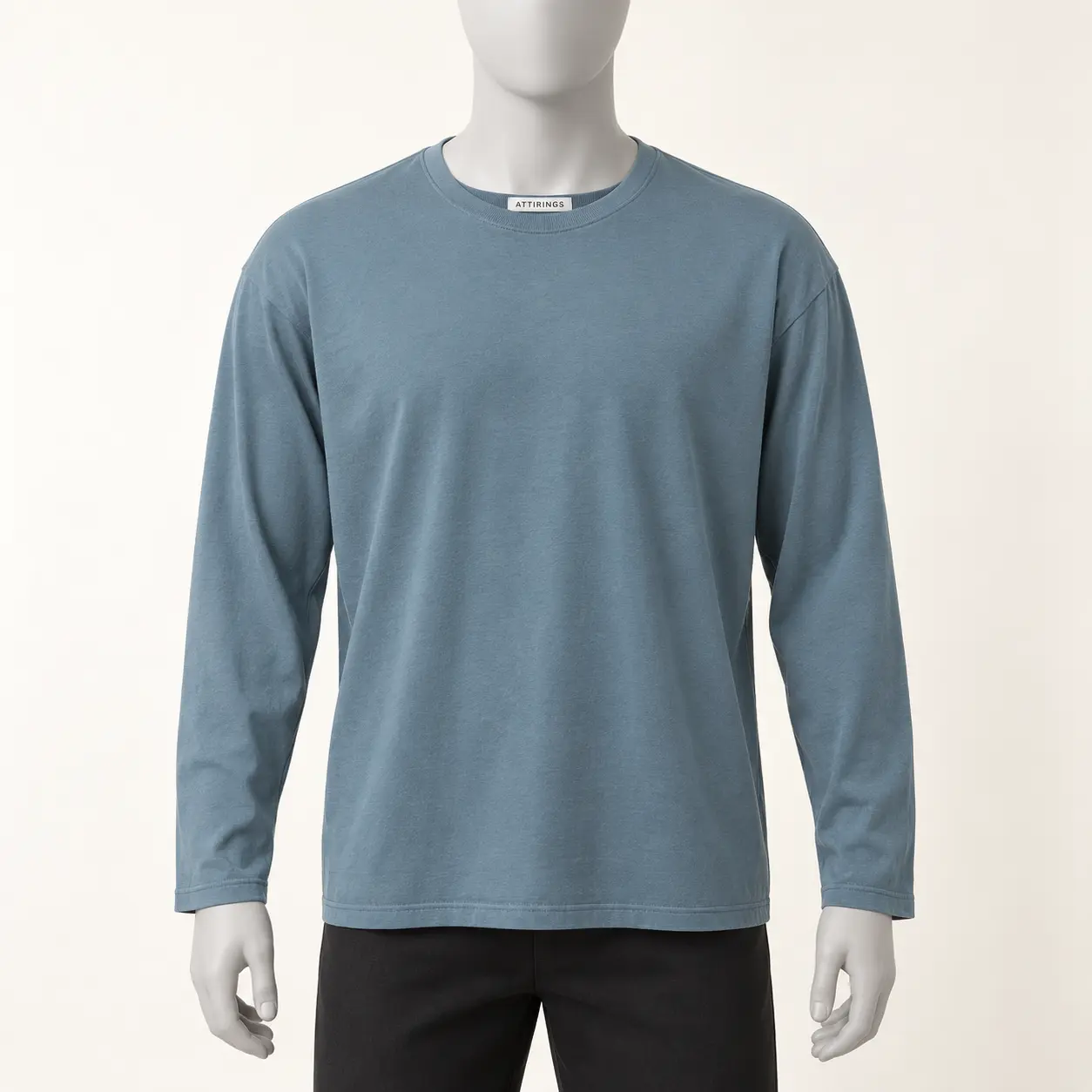 Men's Relaxed Fit Long Sleeve T-Shirt in muted dusty blue by Attirings, front view