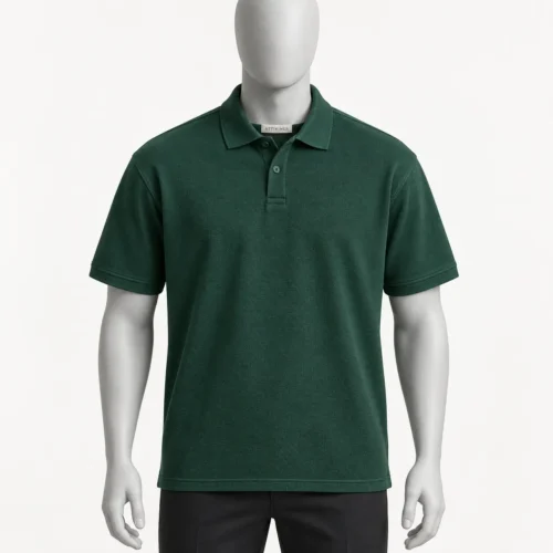 Men's Relaxed Fit Polo Collar T-Shirt in deep forest green by Attirings, front view