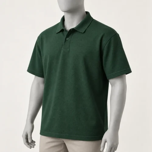 Men's Relaxed Fit Polo Collar T-Shirt in deep forest green by Attirings, three-quarter view
