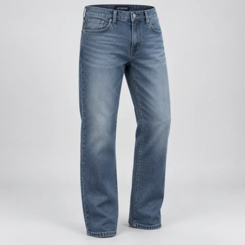 Attirings Men’s Relaxed Fit Stretch Jeans in slate blue, three-quarter view