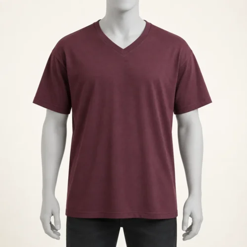 Men's Relaxed Fit V-Neck T-Shirt in deep plum by Attirings, front view