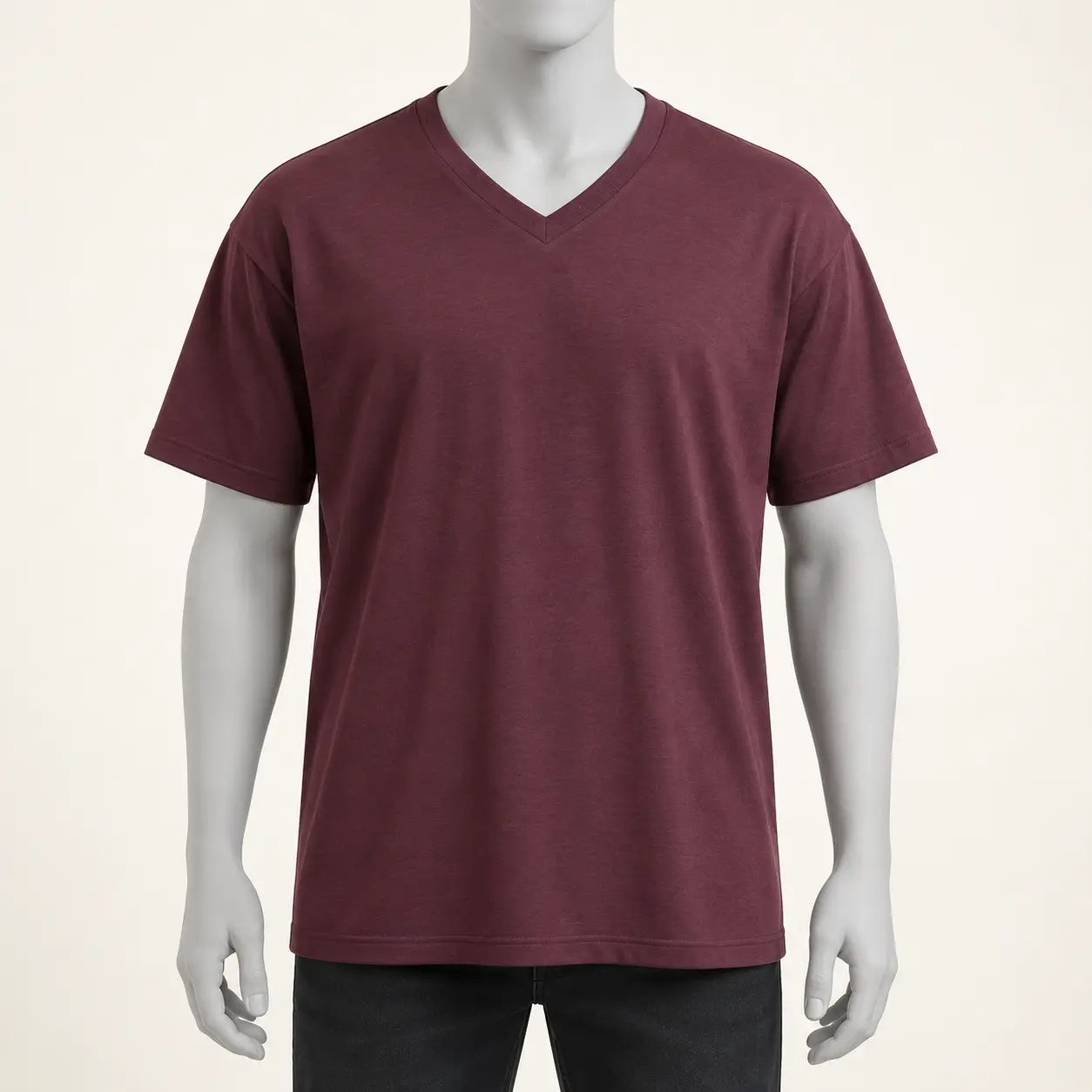Men's Relaxed Fit V-Neck T-Shirt in deep plum by Attirings, front view