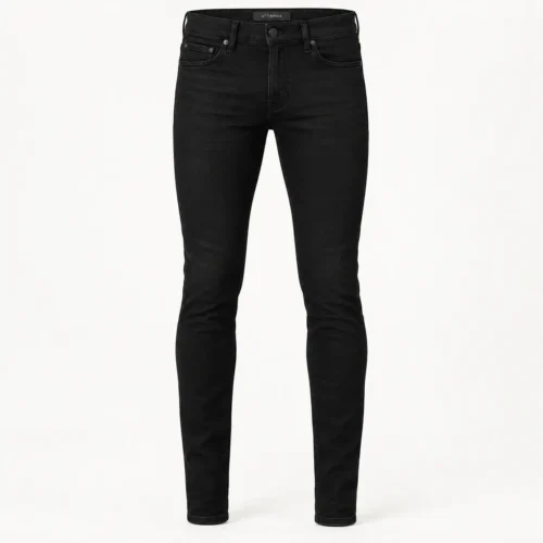 Men's Skinny Fit Black Denim Jeans in jet black by Attirings, front view