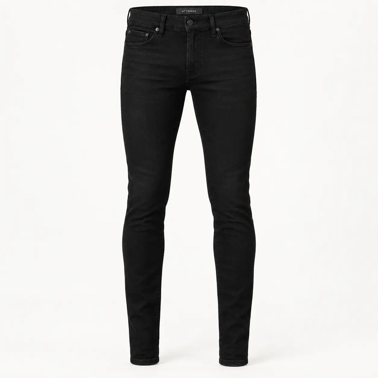 Men's Skinny Fit Black Denim Jeans in jet black by Attirings, front view