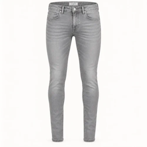 Attirings Men’s Skinny Fit Grey Jeans in pale smoke grey, front view