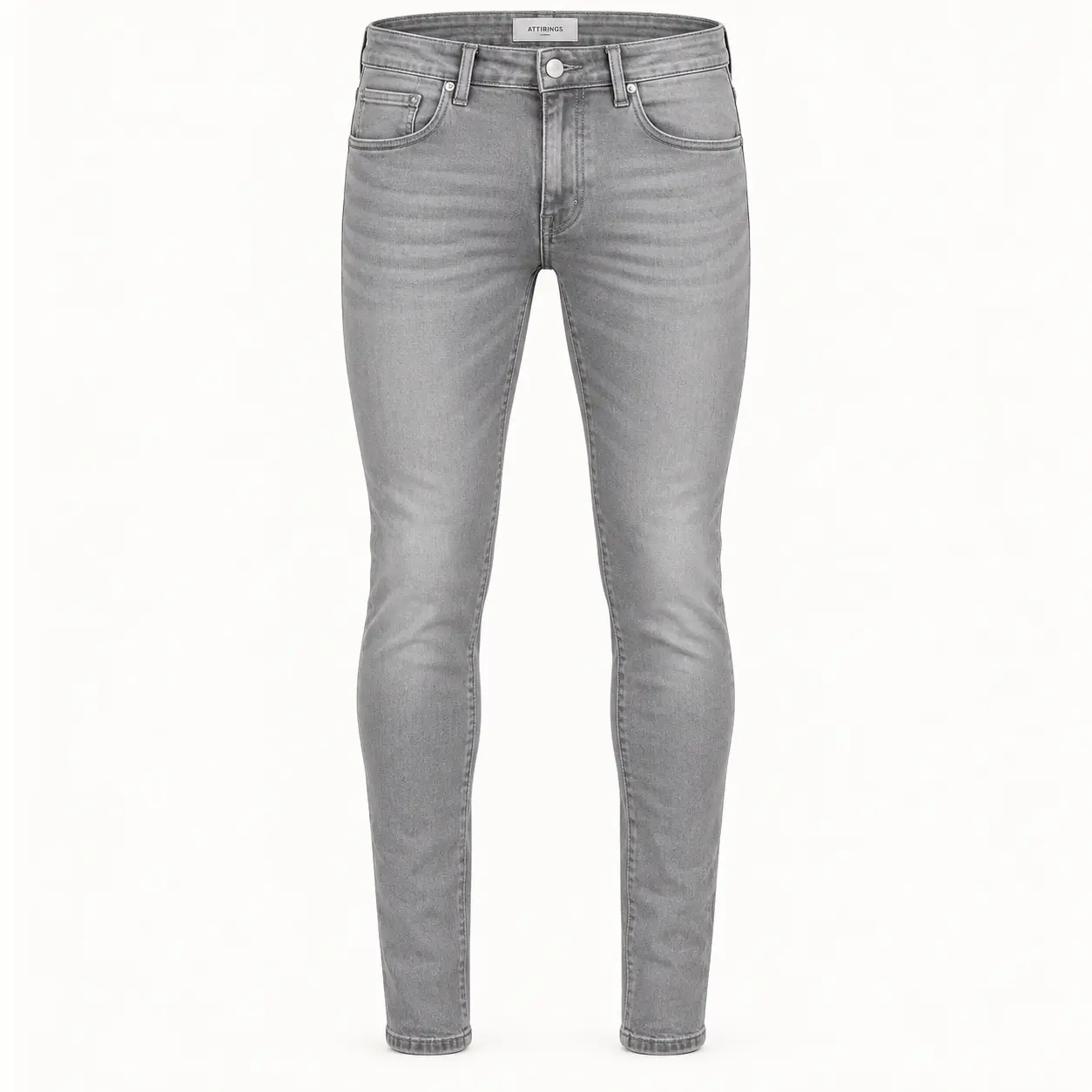 Attirings Men’s Skinny Fit Grey Jeans in pale smoke grey, front view